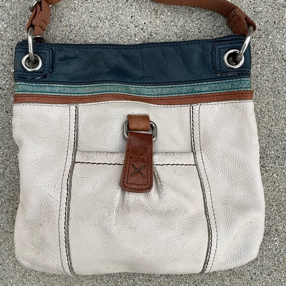 The Sak Kendra Cream Blue & Brown Leather Crossbody or Shoulder Bag preloved - Picture 2 of 7